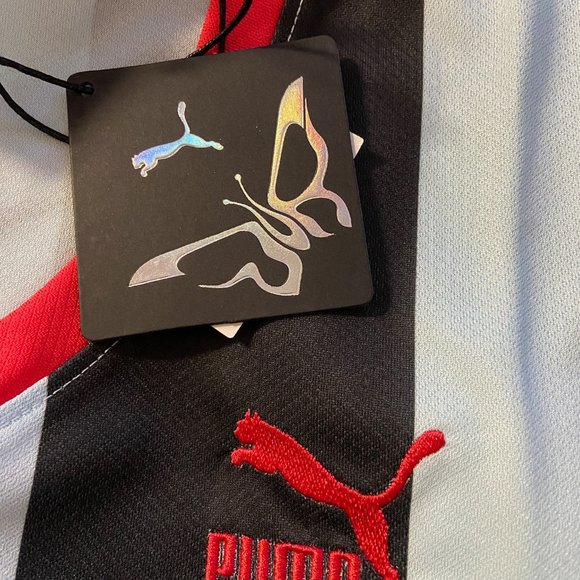 Puma x Dua Lipa Striped Cropped Jersey Shirt Blue Tops Womens 536637-89 NEW - Picture 7 of 10